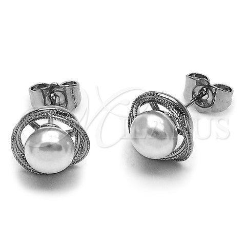 Rhodium Gold Filled Stud Earring, Love Knot Design, with Ivory Pearl, Polished, Rhodium Finish, 02.452.0044