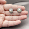 Rhodium Gold Filled Stud Earring, Cluster Design, with Ivory Pearl and White Cubic Zirconia, Polished, Rhodium Finish, 02.452.0045
