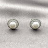 Rhodium Gold Filled Stud Earring, Cluster Design, with Ivory Pearl and White Cubic Zirconia, Polished, Rhodium Finish, 02.452.0045