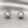 Rhodium Gold Filled Stud Earring, Love Knot Design, with Ivory Pearl and White Cubic Zirconia, Polished, Rhodium Finish, 02.452.0046