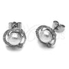 Rhodium Gold Filled Stud Earring, Love Knot Design, with Ivory Pearl and White Cubic Zirconia, Polished, Rhodium Finish, 02.452.0046
