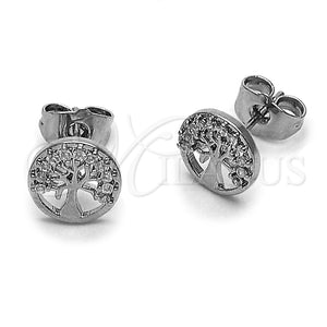 Rhodium Gold Filled Stud Earring, Tree Design, with White Cubic Zirconia, Polished, Rhodium Finish, 02.344.0188