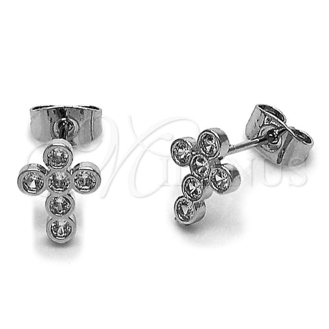 Rhodium Gold Filled Stud Earring, Cross Design, with White Cubic Zirconia, Polished, Rhodium Finish, 02.344.0189
