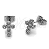 Rhodium Gold Filled Stud Earring, Cross Design, with White Cubic Zirconia, Polished, Rhodium Finish, 02.344.0189