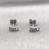 Rhodium Gold Filled Stud Earring, Love and Heart Design, with White Micro Pave, Polished, Rhodium Finish, 02.344.0190