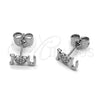 Rhodium Gold Filled Stud Earring, Love and Heart Design, with White Micro Pave, Polished, Rhodium Finish, 02.344.0190
