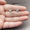 Rhodium Gold Filled Stud Earring, Bird Design, with White Micro Pave, Polished, Rhodium Finish, 02.344.0191