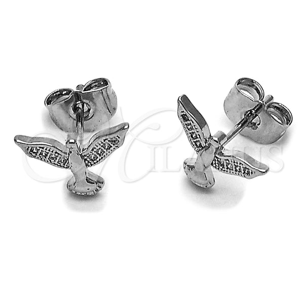 Rhodium Gold Filled Stud Earring, Bird Design, with White Micro Pave, Polished, Rhodium Finish, 02.344.0191