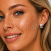 Rhodium Gold Filled Stud Earring, Ball and Leaf Design, with White Micro Pave and Ivory Pearl, Polished, Rhodium Finish, 02.344.0192