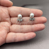 White Gold Filled Stud Earring, Ball and Leaf Design, with White Micro Pave and Ivory Pearl, Polished, Rhodium Finish, 02.344.0192