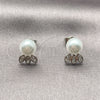 White Gold Filled Stud Earring, Ball and Leaf Design, with White Micro Pave and Ivory Pearl, Polished, Rhodium Finish, 02.344.0192