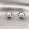 Rhodium Gold Filled Stud Earring, Four-leaf Clover Design, with Ivory Pearl and White Cubic Zirconia, Polished, Rhodium Finish, 02.344.0193