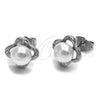 Rhodium Gold Filled Stud Earring, Four-leaf Clover Design, with Ivory Pearl and White Cubic Zirconia, Polished, Rhodium Finish, 02.344.0193