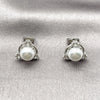 Rhodium Gold Filled Stud Earring, Cluster Design, with Ivory Pearl and White Cubic Zirconia, Polished, Rhodium Finish, 02.344.0194