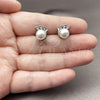 Rhodium Gold Filled Stud Earring, Leaf Design, with Ivory Pearl and White Micro Pave, Polished, Rhodium Finish, 02.344.0026.1