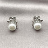 Rhodium Gold Filled Stud Earring, Leaf Design, with Ivory Pearl and White Micro Pave, Polished, Rhodium Finish, 02.344.0026.1