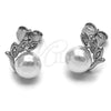 Rhodium Gold Filled Stud Earring, Leaf Design, with Ivory Pearl and White Micro Pave, Polished, Rhodium Finish, 02.344.0026.1