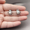 Rhodium Gold Filled Stud Earring, Flower and Crown Design, with White Cubic Zirconia and Ivory Pearl, Polished, Rhodium Finish, 02.344.0140.1