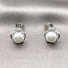 Rhodium Gold Filled Stud Earring, Flower and Crown Design, with White Cubic Zirconia and Ivory Pearl, Polished, Rhodium Finish, 02.344.0140.1