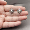 Rhodium Gold Filled Stud Earring, Four-leaf Clover Design, with Ivory Pearl and White Cubic Zirconia, Polished, Golden Finish, 02.344.0195