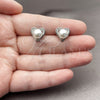 Rhodium Gold Filled Stud Earring, Heart Design, with White Micro Pave and Ivory Pearl, Polished, Rhodium Finish, 02.344.0001.1