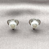 Rhodium Gold Filled Stud Earring, Heart Design, with White Micro Pave and Ivory Pearl, Polished, Rhodium Finish, 02.344.0001.1