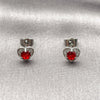 Rhodium Gold Filled Stud Earring, Heart Design, with Garnet Cubic Zirconia and White Micro Pave, Polished, Rhodium Finish, 02.344.0196