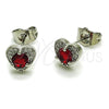 Rhodium Gold Filled Stud Earring, Heart Design, with Garnet Cubic Zirconia and White Micro Pave, Polished, Rhodium Finish, 02.344.0196