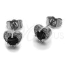 Rhodium Gold Filled Stud Earring, Heart Design, with Black Cubic Zirconia and White Micro Pave, Polished, Rhodium Finish, 02.344.0196.1