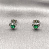 Rhodium Gold Filled Stud Earring, Heart Design, with Green Cubic Zirconia and White Micro Pave, Polished, Rhodium Finish, 02.344.0196.2