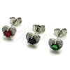 Rhodium Gold Filled Stud Earring, Heart Design, with Green Cubic Zirconia and White Micro Pave, Polished, Rhodium Finish, 02.344.0196.2