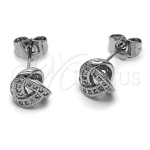 Rhodium Gold Filled Stud Earring, Love Knot Design, with White Cubic Zirconia, Polished, Rhodium Finish, 02.342.0071.1