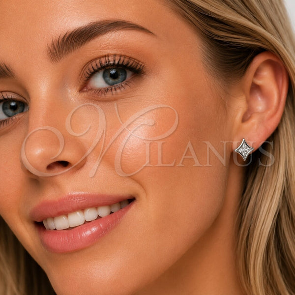 Rhodium Gold Filled Stud Earring, with White Micro Pave, Polished, Rhodium Finish, 02.344.0197