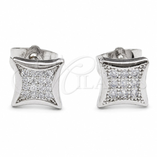 Rhodium Gold Filled Stud Earring, with White Micro Pave, Polished, Rhodium Finish, 02.344.0197