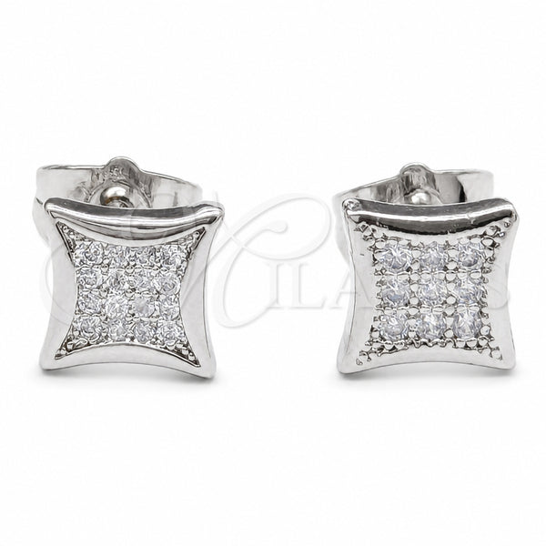 Rhodium Gold Filled Stud Earring, with White Micro Pave, Polished, Rhodium Finish, 02.344.0197