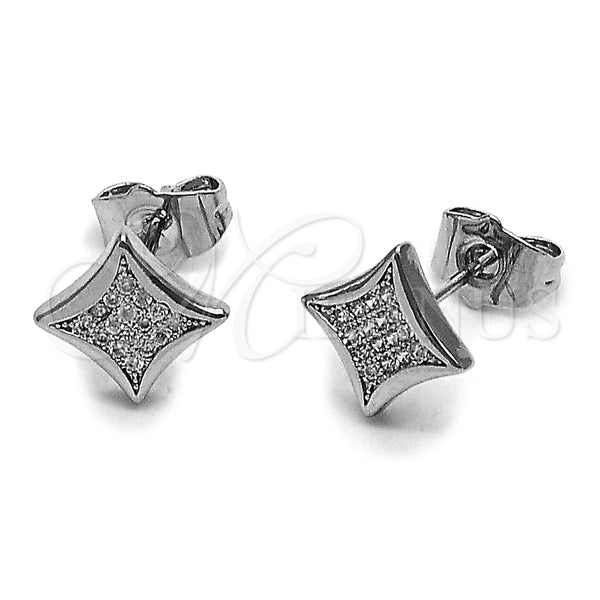 Rhodium Gold Filled Stud Earring, with White Micro Pave, Polished, Rhodium Finish, 02.344.0197