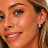 Rhodium Gold Filled Stud Earring, Four-leaf Clover and Ball Design, with White Cubic Zirconia and Ivory Pearl, Polished, Rhodium Finish, 02.344.0198