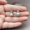 Rhodium Gold Filled Stud Earring, Four-leaf Clover and Ball Design, with White Cubic Zirconia and Ivory Pearl, Polished, Rhodium Finish, 02.344.0198
