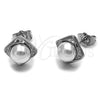 Rhodium Gold Filled Stud Earring, with Ivory Pearl and White Micro Pave, Polished, Rhodium Finish, 02.344.0199