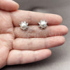 Rhodium Gold Filled Stud Earring, Flower Design, with Ivory Pearl and White Cubic Zirconia, Polished, Rhodium Finish, 02.344.0200