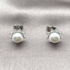Rhodium Gold Filled Stud Earring, Flower Design, with Ivory Pearl and White Cubic Zirconia, Polished, Rhodium Finish, 02.344.0200