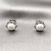 Rhodium Gold Filled Stud Earring, Cluster Design, with Ivory Pearl and White Cubic Zirconia, Polished, Rhodium Finish, 02.344.0201