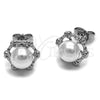 Rhodium Gold Filled Stud Earring, Cluster Design, with Ivory Pearl and White Cubic Zirconia, Polished, Rhodium Finish, 02.344.0201