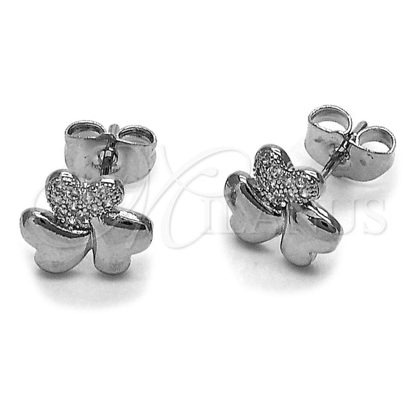 Rhodium Gold Filled Stud Earring, Heart Design, with White Micro Pave, Polished, Rhodium Finish, 02.344.0202