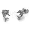 Rhodium Gold Filled Stud Earring, Dolphin Design, with White and Black Micro Pave, Polished, Rhodium Finish, 02.344.0203