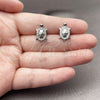 Rhodium Gold Filled Stud Earring, Turtle Design, with White and Black Micro Pave, Polished, Rhodium Finish, 02.344.0204