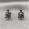 Rhodium Gold Filled Stud Earring, Turtle Design, with White and Black Micro Pave, Polished, Rhodium Finish, 02.344.0204