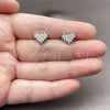 Rhodium Gold Filled Stud Earring, Heart Design, with White Cubic Zirconia, Polished, Rhodium Finish, 02.344.0207