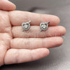 Rhodium Gold Filled Stud Earring, Heart and Arrow Design, with White Cubic Zirconia and White Micro Pave, Polished, Rhodium Finish, 02.344.0208