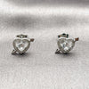 Rhodium Gold Filled Stud Earring, Heart and Arrow Design, with White Cubic Zirconia and White Micro Pave, Polished, Rhodium Finish, 02.344.0208